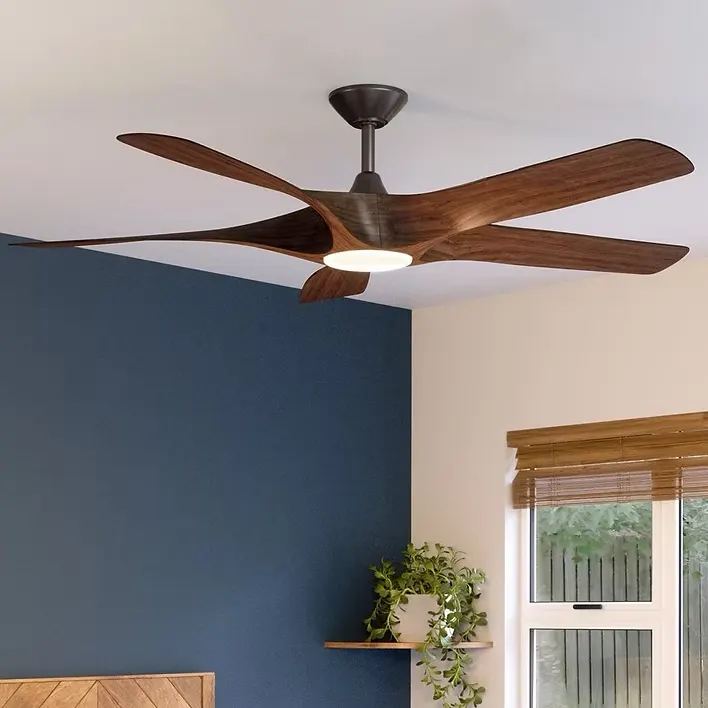 Modern wood-blade ceiling fan with LED light