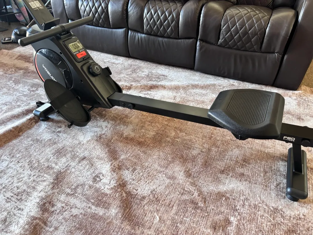 Rowing machine assembled in a living room