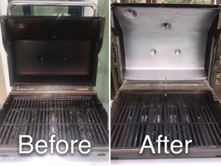 Gas grill lid and grates before and after a deep cleaning