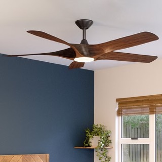 Modern wood-blade ceiling fan with LED light
