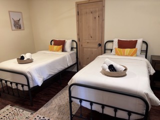 Pair of black metal twin bed frames