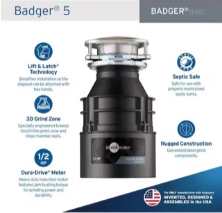InSinkErator Badger 5 garbage disposal, 1/2 HP