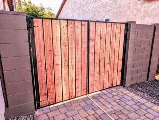 Double gate refurbished with new redwood slats