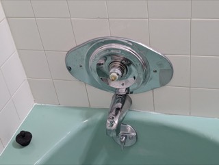 Tub and shower valve opened up for a cartridge replacement